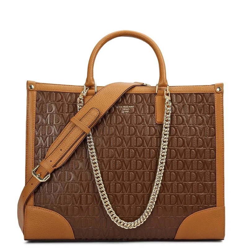 Da Milano Medium Monogram Leather Book Tote - Mocha